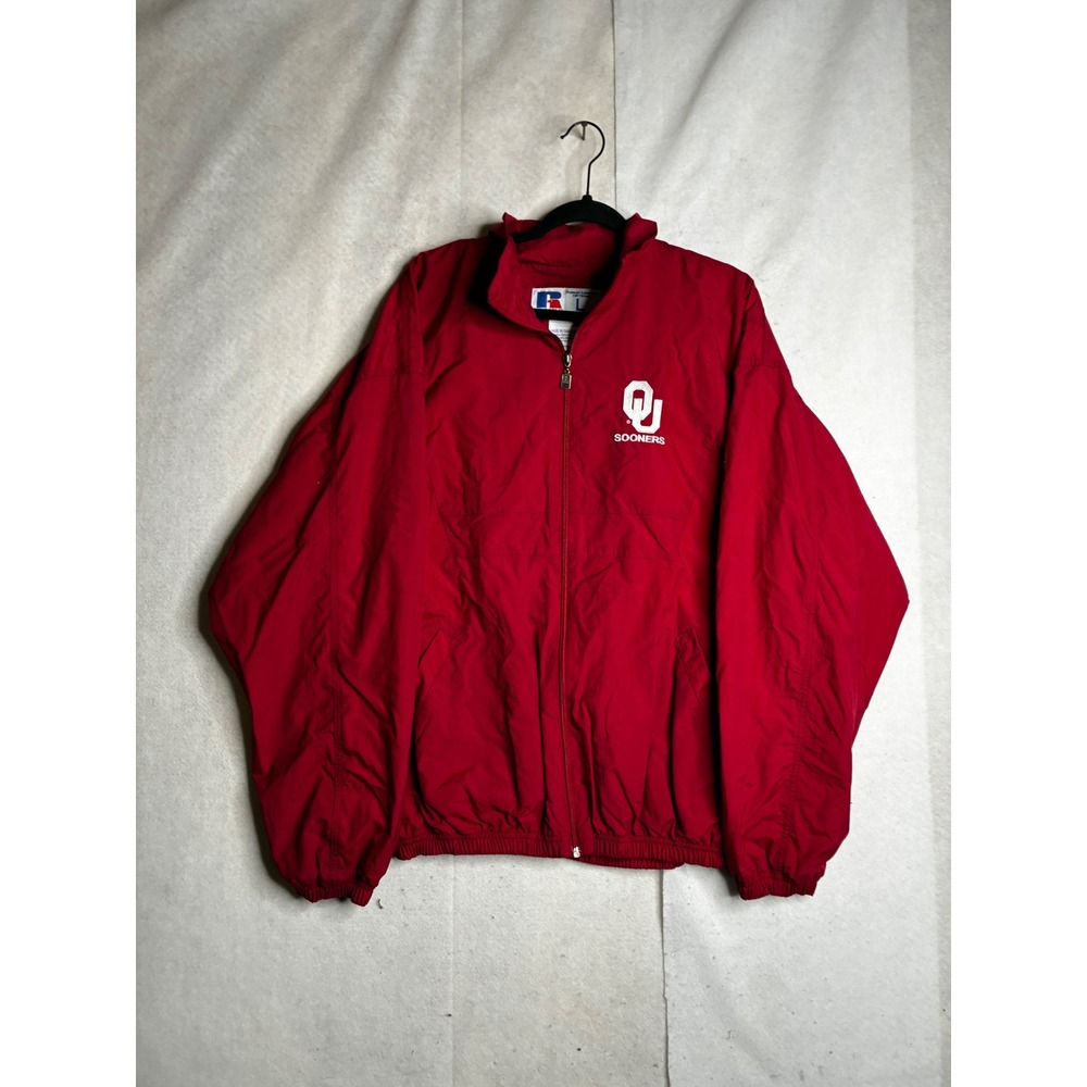 VTG Russell Athletic Oklahoma Sooners Jacket Mens Large Red Full Zip Windbreaker
